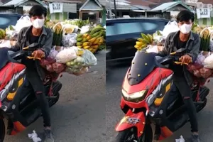 Bukan main, sejumlah anak muda ini jualan sayur pakai motor mewah