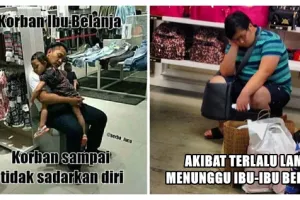 11 Foto tunjukkan saat pria jadi korban shopping ibu-ibu, kasihan!
