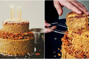 Lagi ngehits, kue ulang tahun dari mi instan ini jadi bikin laper