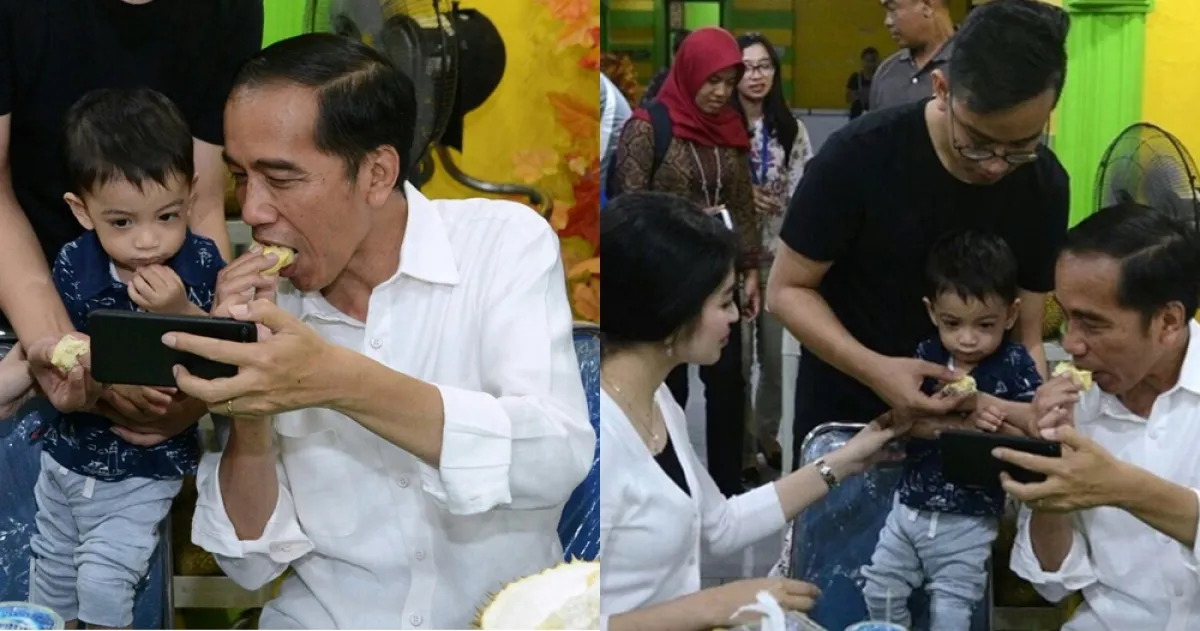 Momen kekompakan Jan Ethes makan durian bareng sang kakek Jokowi