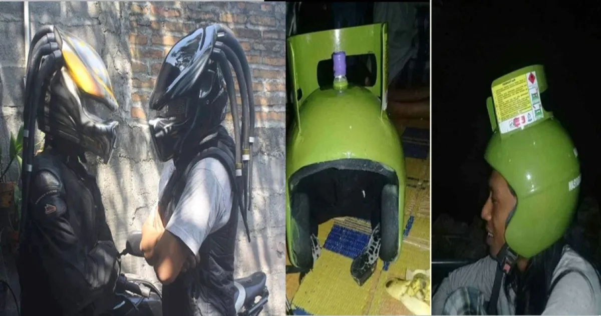 10 Desain helm unik bikin ngakak, ada yang berbentuk tabung elpiji