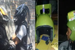 10 Desain helm unik bikin ngakak, ada yang berbentuk tabung elpiji