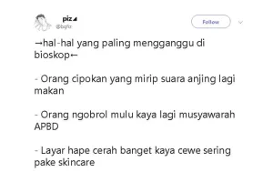 10 Tipe penonton bioskop ngeselin versi netizen, bikin pengen nampol
