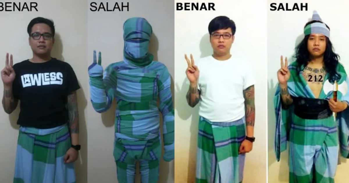 10 Tutorial pakai sarung ini kocak banget, berani coba saat tarawih?