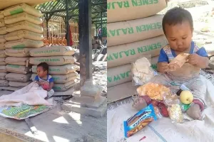 Kisah di balik foto bocah bermain di tumpukan karung semen, memilukan