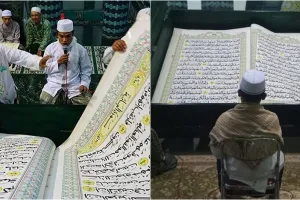Unik, jemaah masjid ini tadarus dengan Alquran raksasa