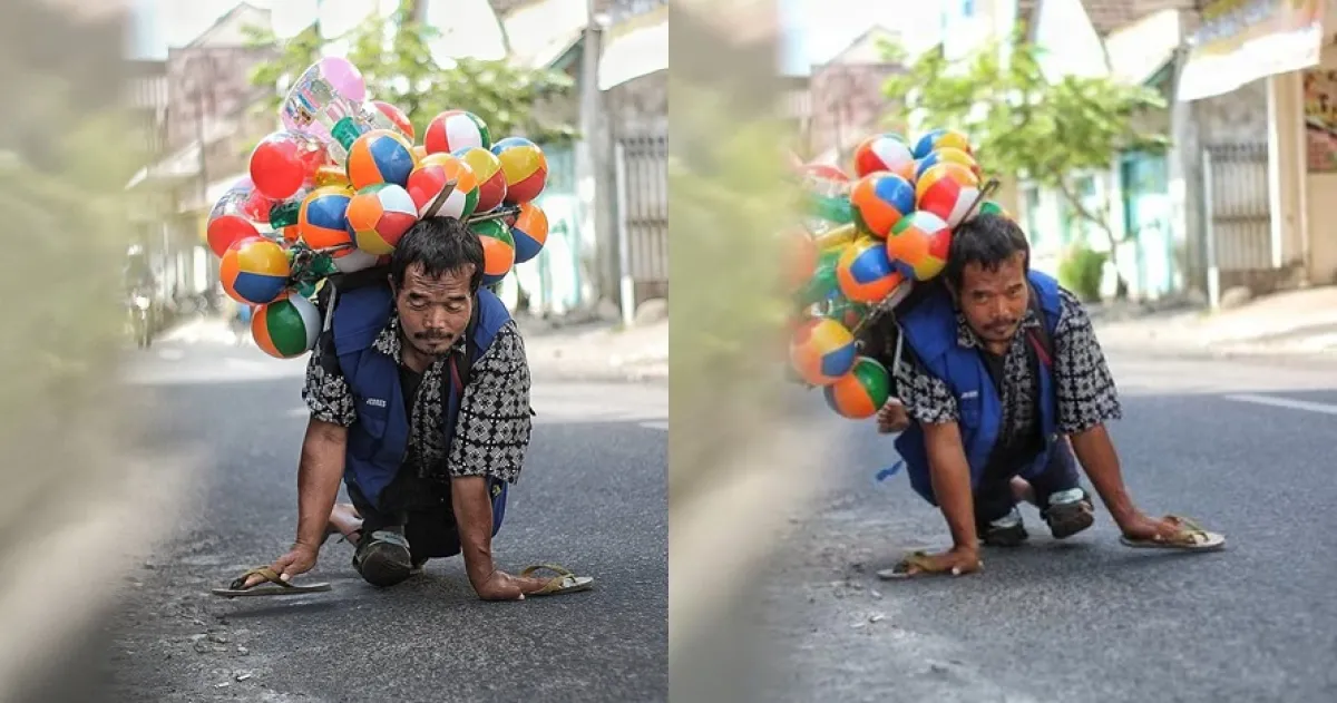 Pak Setu, penjual balon merangkak yang kisahnya bikin terharu