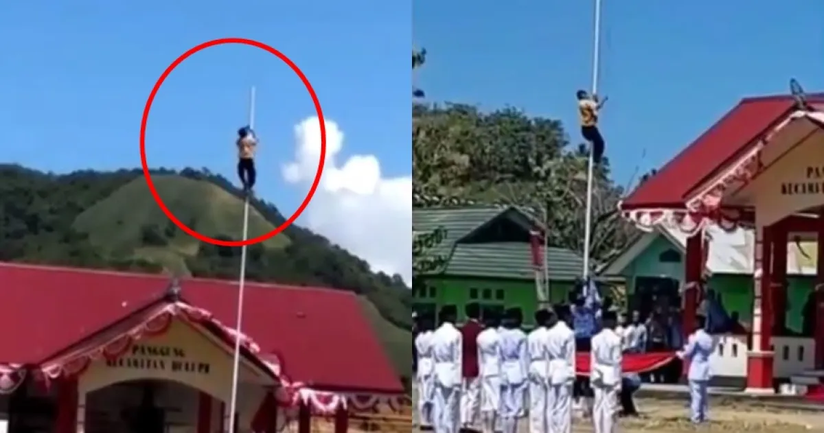 Aksi heroik siswa SMP panjat tiang saat upacara kemerdekaan ke-74