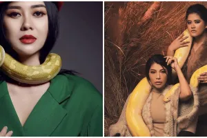 Gaya 9 seleb cantik pose pegang ular, bikin bergidik