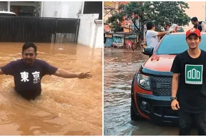 Momen 5 seleb nekat terjang banjir, ada yang demi berangkat kerja