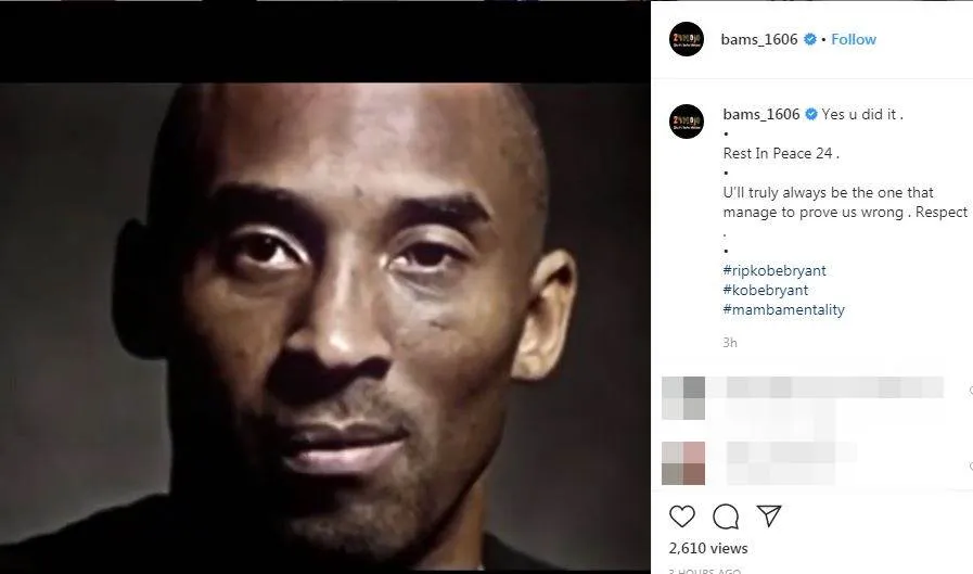 Ucapan duka Kobe Bryant instagram Ucapan duka Kobe Bryant instagram