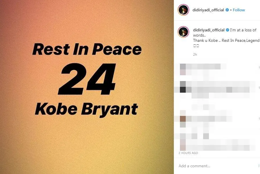 Ucapan duka Kobe Bryant instagram Ucapan duka Kobe Bryant instagram