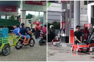 30 Potret lucu orang di pom bensin ini bikin cekikikan