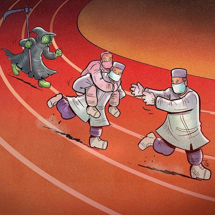 Ilustrasi perjuangan paramedis tangani corona Instagram/ @alirezapakdel_artist   