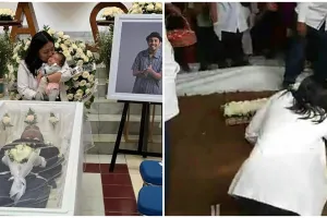 Momen Mutia Ayu memeluk pusara Glenn Fredly, berurai air mata