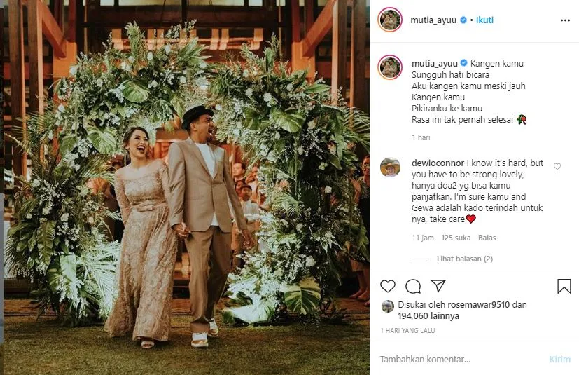 Ungkapan rindu Mutia Ayu Instagram