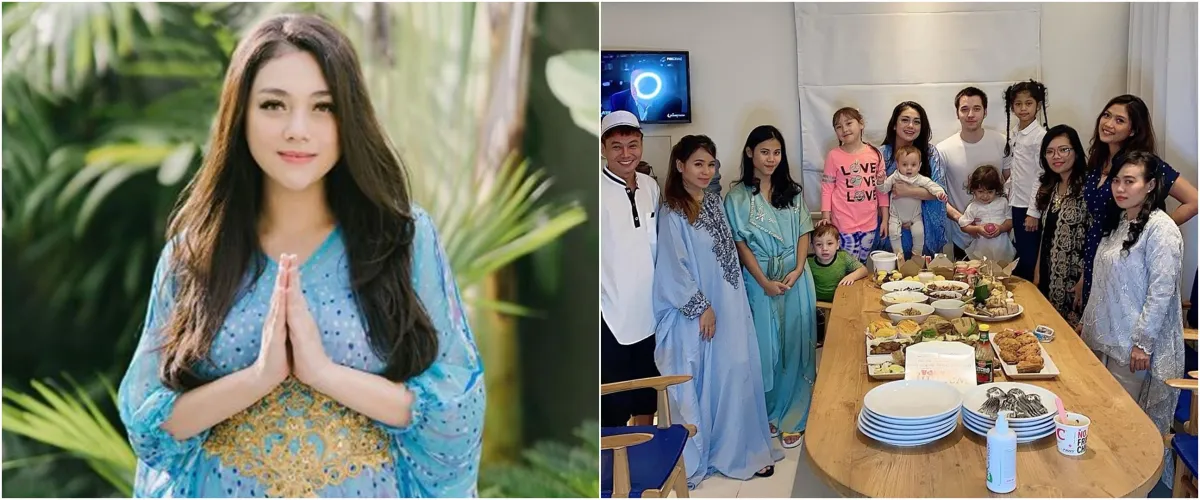 6 Potret ART Celine Evangelista memukau pakai kaftan saat Lebaran