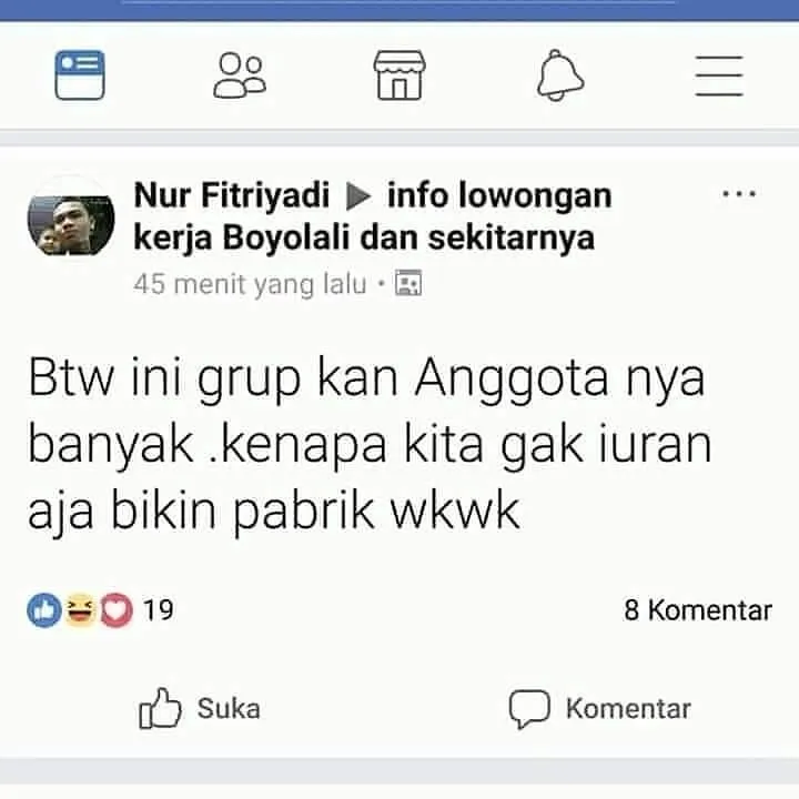 status fb di grup pencari kerja © 2020 instagram.com