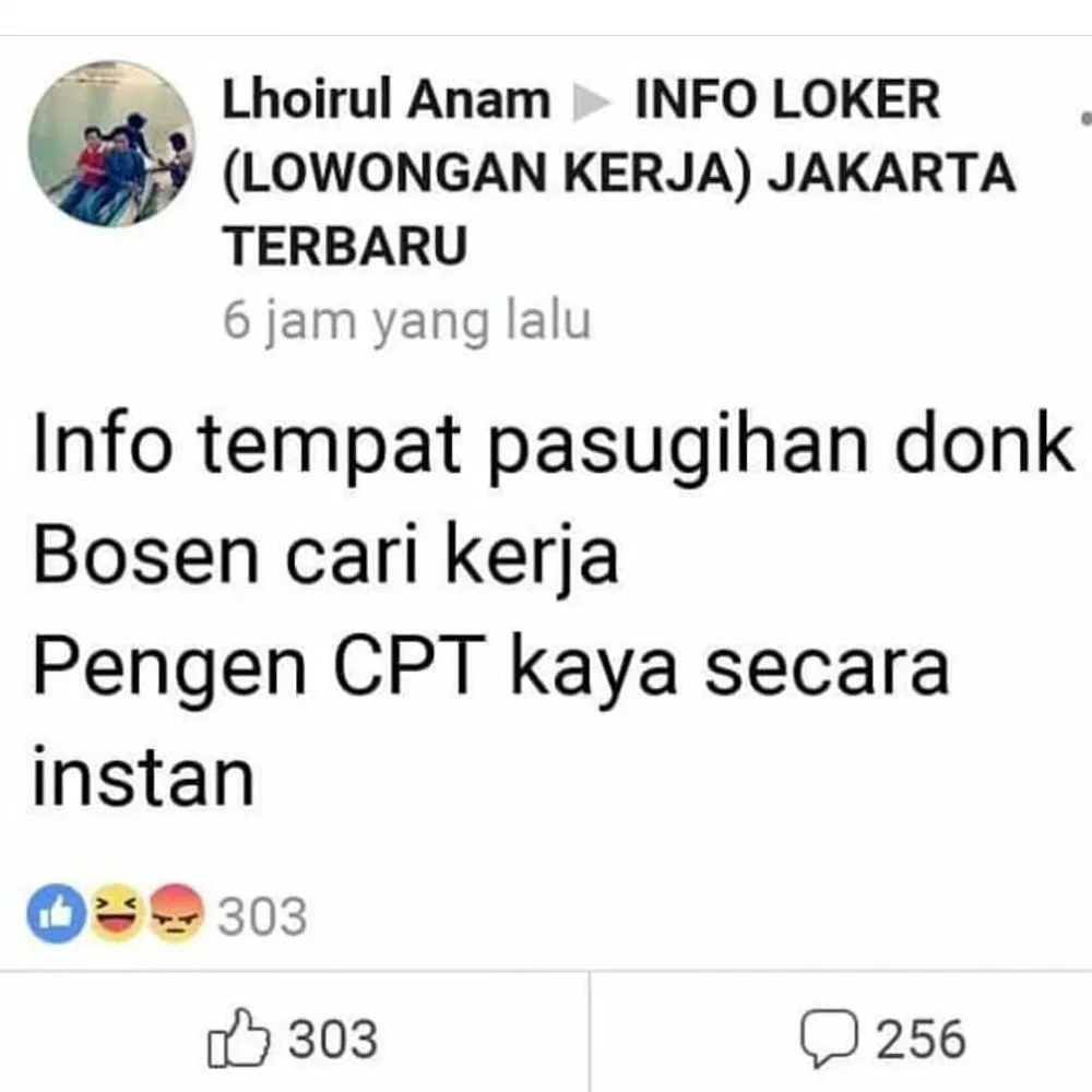 status fb di grup pencari kerja © 2020 instagram.com