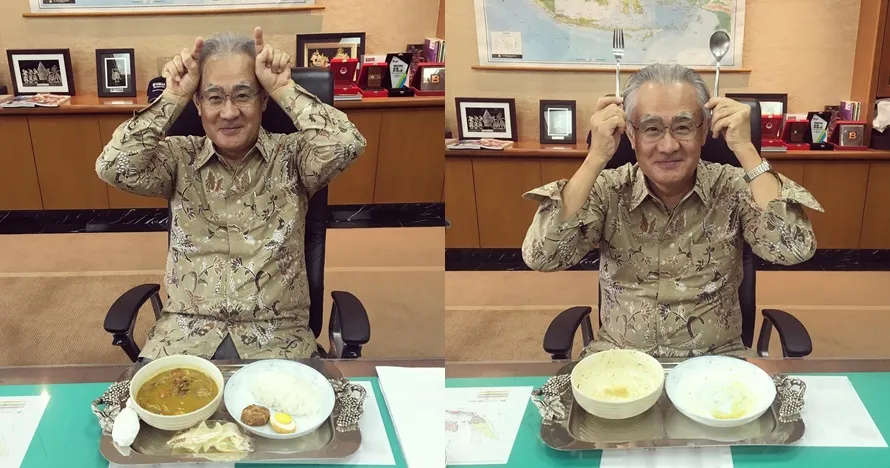 dubes jepang pakai masker pecel lele  © Instagram