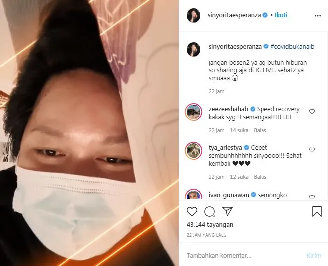 Sinyorita positif Covid-19 © Instagram Sinyorita positif Covid-19 © Instagram