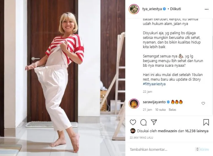 celana kedodoran Tya Ariestya © Instagram celana kedodoran Tya Ariestya © Instagram