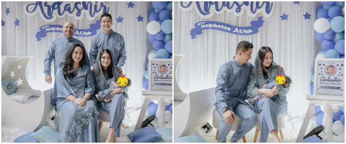 10 Momen akikah anak Angbeen Rishi, mewah dan elegan serba biru