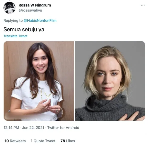 Cocoklogi aktris Indonesia dan manca © Twitter