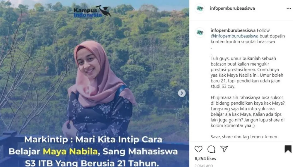 kisah mahasiswi s3 Maya Nabila © Instagram kisah mahasiswi s3 Maya Nabila © Instagram
