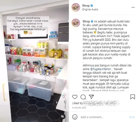 Potret minimarket dalam rumah Fitri Tropica © Instagram/@fitrop