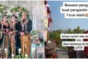 Momen pernikahan wanita kembar ini unik, seserahannya satu truk