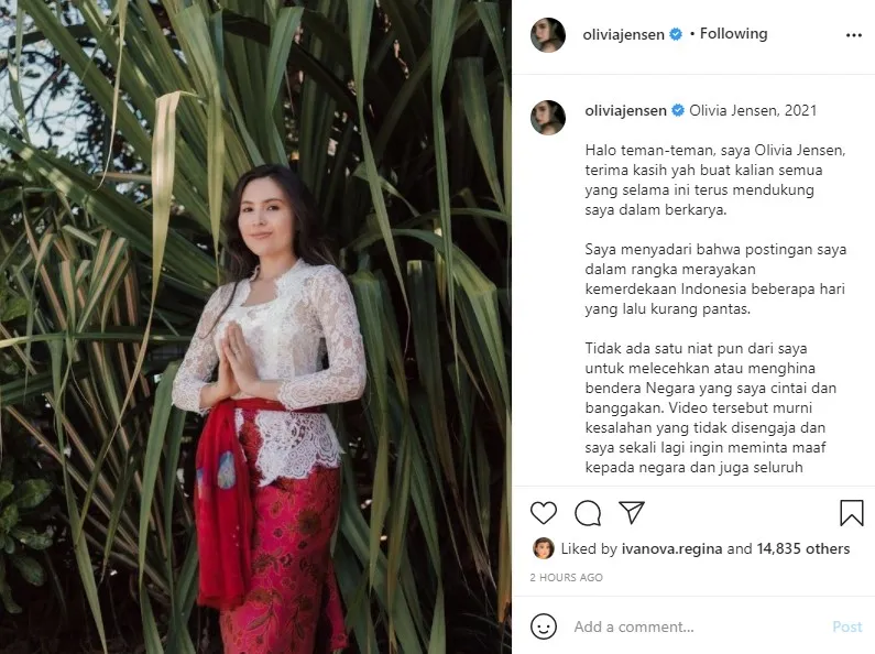 Olivia Jensen minta maaf © berbagai sumber Olivia Jensen minta maaf © berbagai sumber