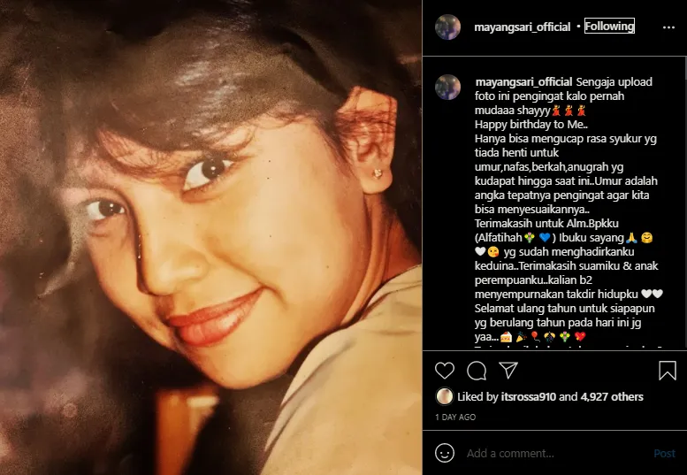Potret masa muda Mayangsari Instagram Potret masa muda Mayangsari Instagram