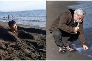 11 Tingkah lucu orang di pinggir pantai ini kreatifnya nyeleneh pol