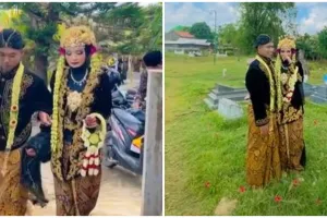 Bosan di pelaminan, pengantin ini lakukan pemotretan di kuburan