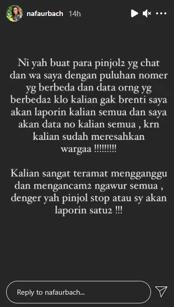 Geram diteror pinjol © Instagram/@nafaurbach Geram diteror pinjol © Instagram/@nafaurbach