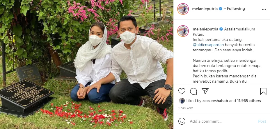 Melanie Putria ziarah ke makam istri calon suaminya Instagram