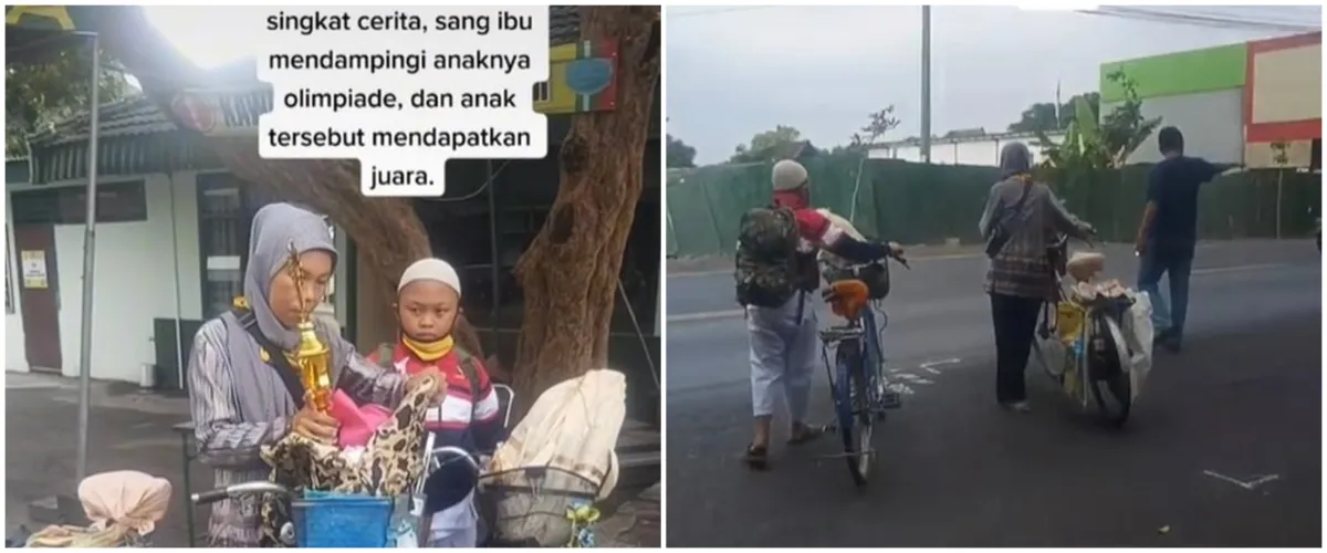 Perjuangan ibu antar anak olimpiade naik sepeda, penuh haru