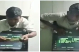 Momen pencuri apes, tersangkut di dinding ATM