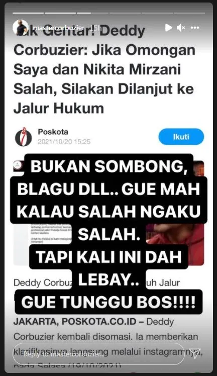 Deddy Corbuzier disomasi karena dianggap menghina status pekerja sosial Instagram