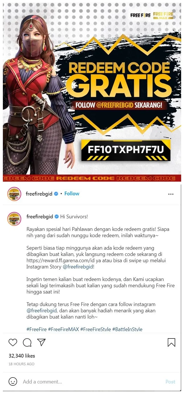 kode redeem Free Fire 1 November © 2021 brilio.net