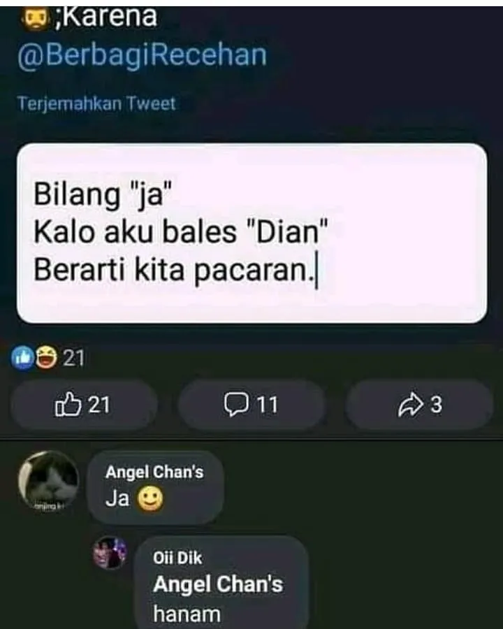 tanya jawab asmara di medsos lucu © 2021 instagram.com tanya jawab asmara di medsos lucu © 2021 instagram.com