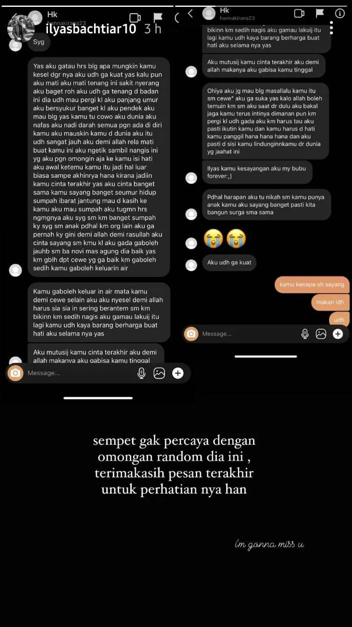 Curhatan Hanna ke pacar sebelum meninggal © Instagram Curhatan Hanna ke pacar sebelum meninggal © Instagram