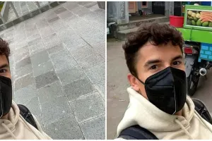 9 Editan foto Marc Marquez tiba di Lombok, selfie sama gerobak rujak