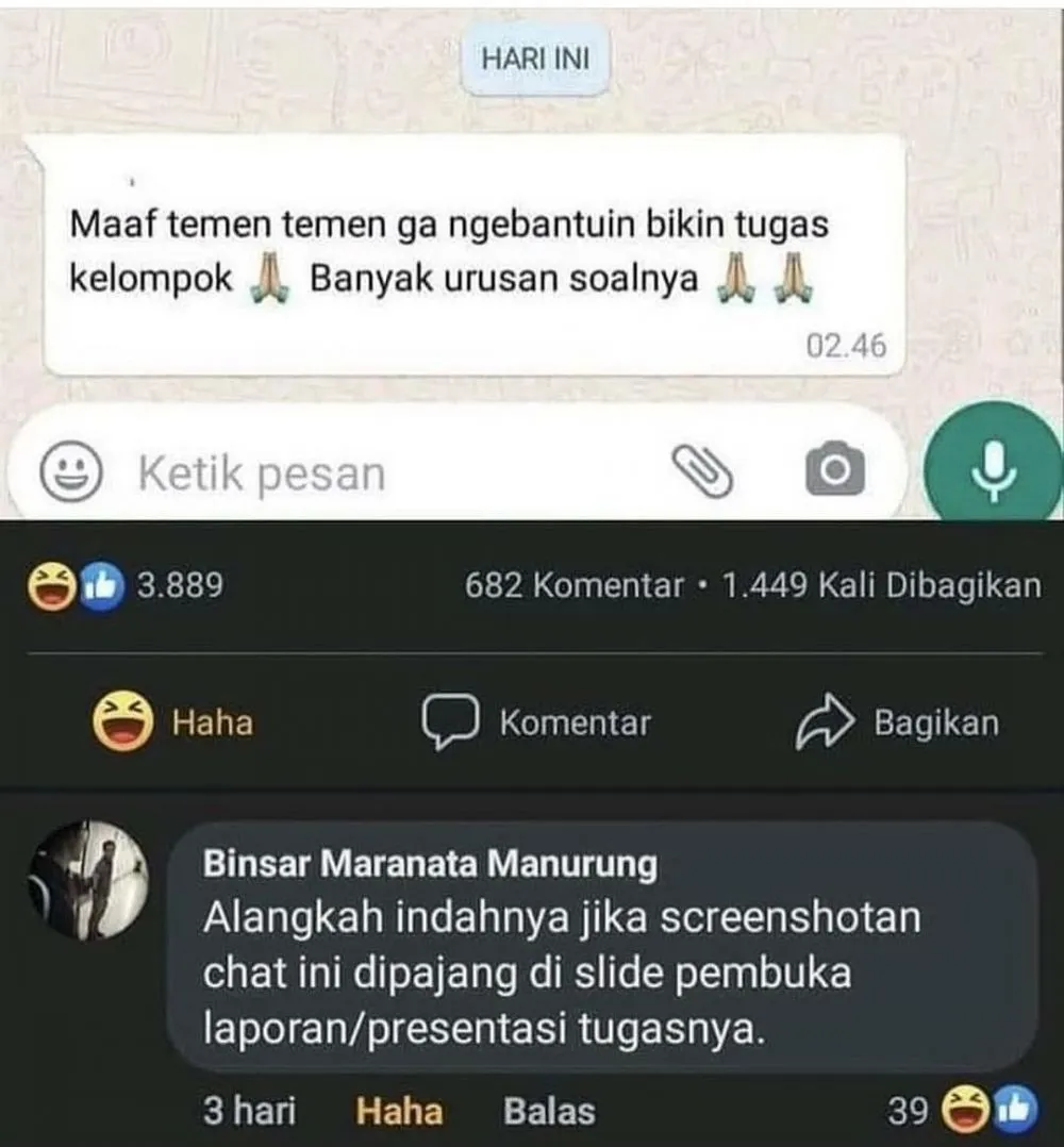 balasan di status FB nyeleneh banget © Instagram