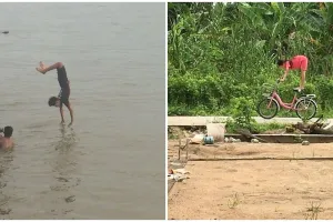 13 Potret lucu orang atraksi ini aksinya bikin deg-degan