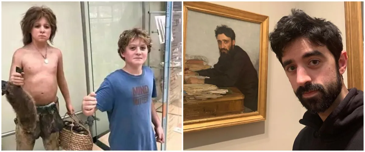 15 Momen tak terduga orang bertemu 'kembaran' di museum, mirip pol