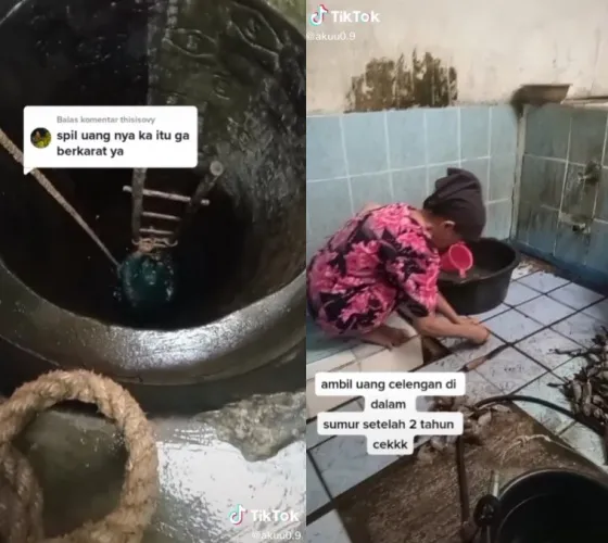 Wanita ini nabung koin di sumur © TikTok