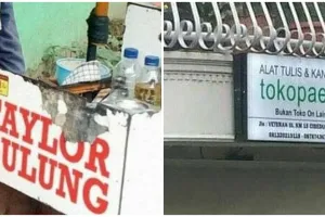 11 Spanduk pedagang pakai pelesetan nama orang, ada-ada aja idenya