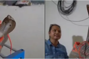 Aksi menegangkan wanita tangkap ular kobra sembunyi di dalam sepatu